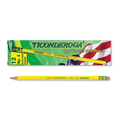 TICONDEROGA Pencils, 2H (#4), Black Lead, Yellow Barrel, PK12 13884